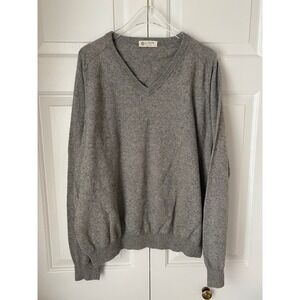 J Crew Men's Grey V Neck Long Sleeve Sweater Size L Cotton Cashmere‎ Blend